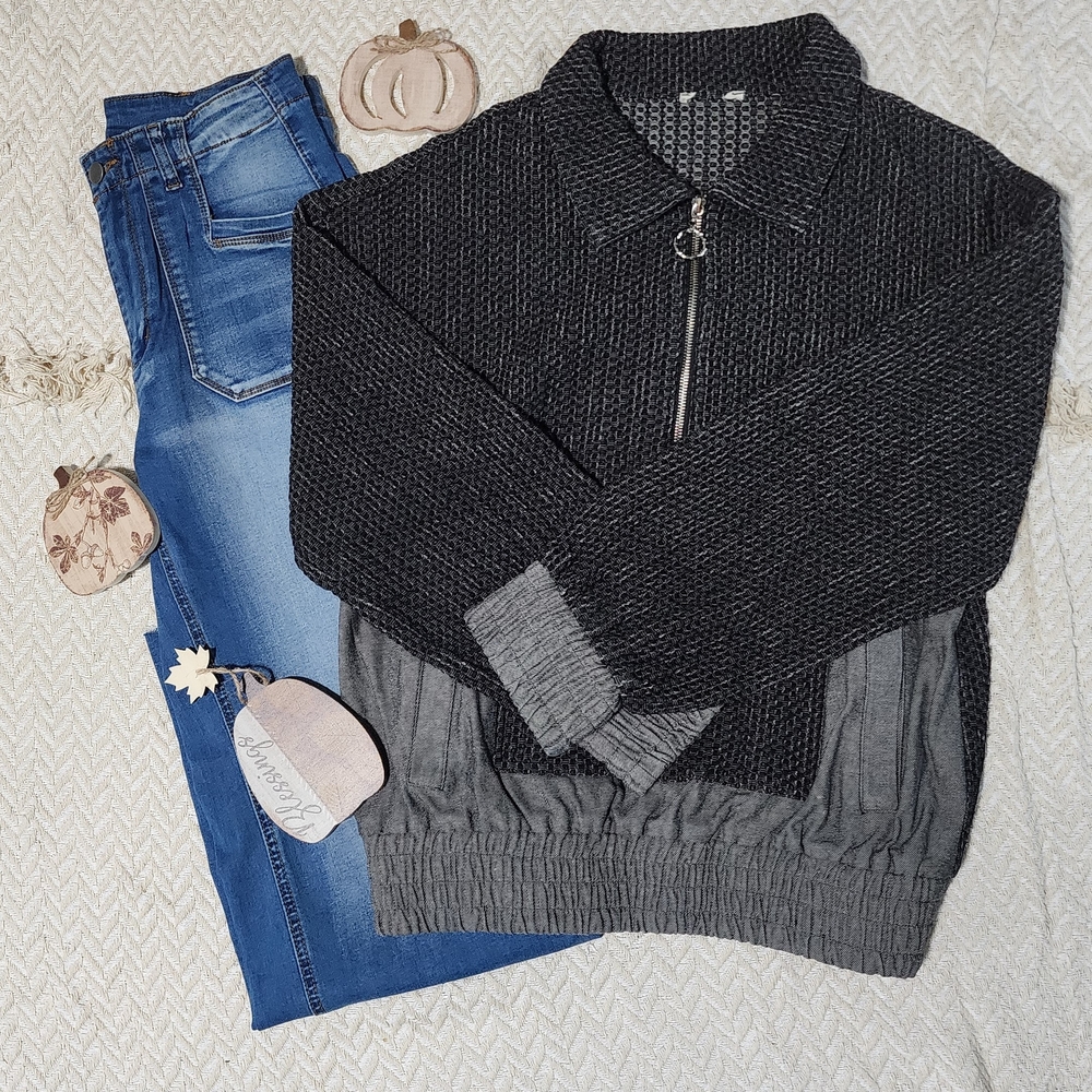 BiBi Black and Gray Bomber Jacket